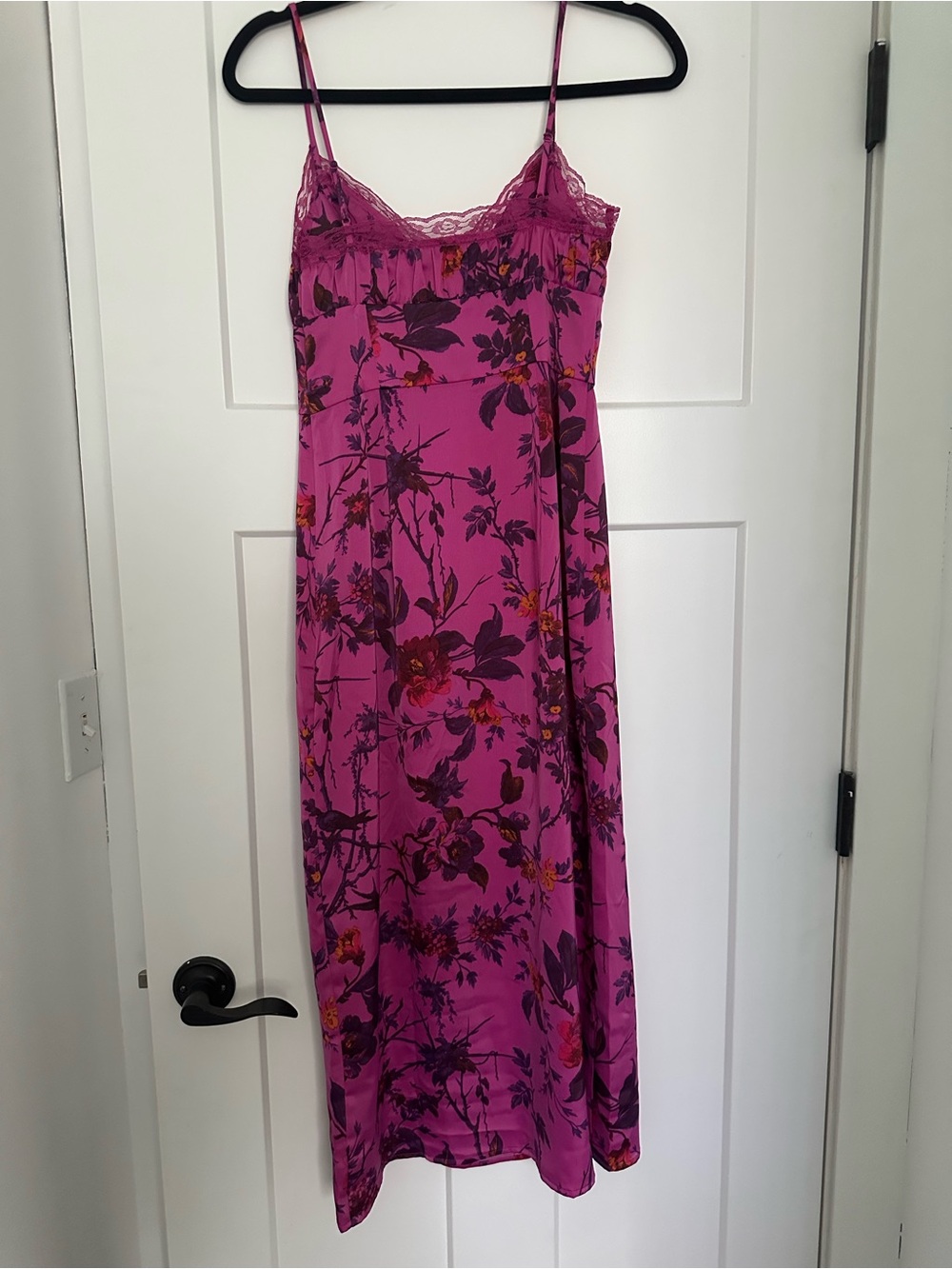 Urban Outfitters Pink Floral Lace-Trim Midi Slip Dress